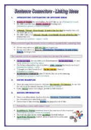 English Worksheet: Sentence Connectors - rules and exercises