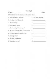 English worksheet: Greetings worksheet