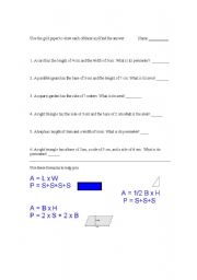 English Worksheet: Area and Perimeter 