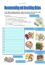 English Worksheet: RECOMMENDING AND DESCRIBING DISHES