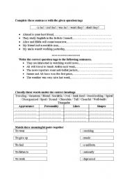 English Worksheet: question tags + vocabulary work