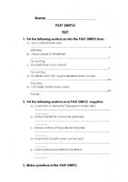 English Worksheet: PAST SIMPLE TEST