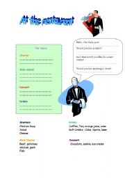 English Worksheet: at the restaurant