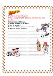 English worksheet: writing (favourite sport)