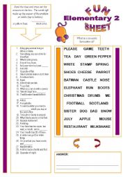 English Worksheet: Fun Sheet Elementary 2