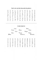 English Worksheet: Word search: verbs and numbers (0-12)
