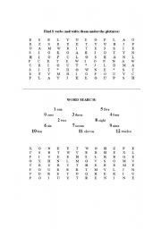 English worksheet: Word search: verbs and numbers (0-12)