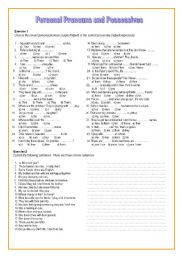 English Worksheet: Personal pronouns (subject / object) and the possessives ( adjectives / pronouns)