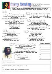 English Worksheet: Bob Marley - Get up, Stand up