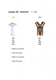 English Worksheet: Consonants-contrast sounds- /s/ /z / 