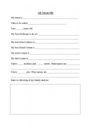 English Worksheet: All About Me