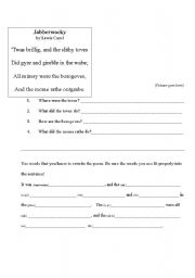 English Worksheet: Jabberwocky Handout