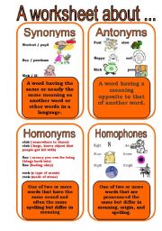 English Worksheet: Synonyms, Antonyms, Homonyms, and Homophones