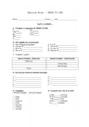 English worksheet: review verb to be
