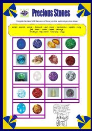 English Worksheet: Precious stones - Label the pictures