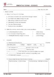 English worksheet: science exam