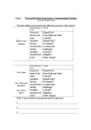 English worksheet: Present Perfect Experience Conversation