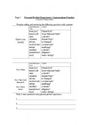 English Worksheet: Present Perfect Experience Conversation