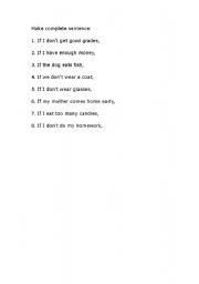English worksheet: make complete sentence for IF...WILL....