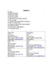 English worksheet: Conversation Role Play-Personal Information