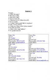 English Worksheet: Conversation Role Play-Personal Information