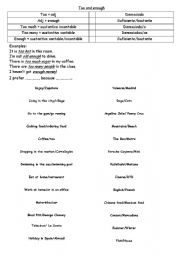 English worksheet: too and enough