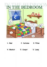 English Worksheet: IN THE BEDROOM THERE IS...
