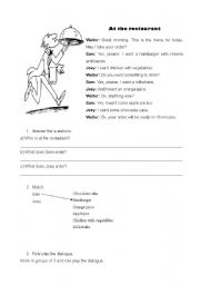 English Worksheet: at the restaurant