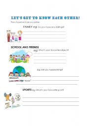 English worksheet: Lets get to know each other