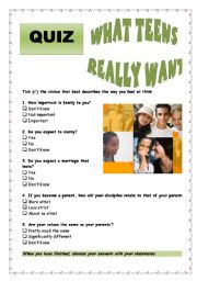 English Worksheet: Quiz - What teen really want