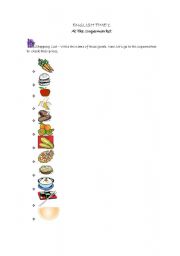 English Worksheet: Going to the supermarket. Learning about foods.
