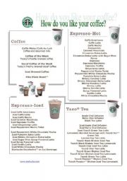 English Worksheet: How do you like your coffee? PART 1