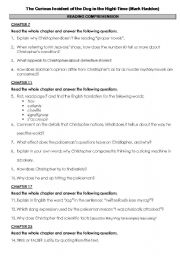 English Worksheet: The Curious Incident of the Dog in the Night-Time - Reading Comprehension