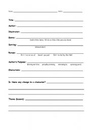English Worksheet: Story Elements