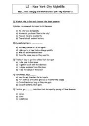 English Worksheet: LISTENING & VIDEO About NEW YORK nightlife ( link + tapescript+ key provided)