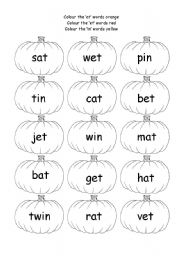 English Worksheet: Phonics pumpkin colouring activity