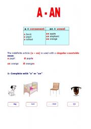 English worksheet:   The Indefinite Article