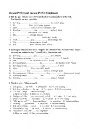 English Worksheet: Present Perfect and Present Perfect Continuous