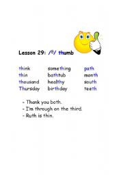 English Worksheet: Phonetics- Consonants- sound / 0 / as in thin