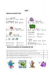 English Worksheet: a simple quiz