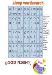 English worksheet: do the wordsearch and sleep like a baby.