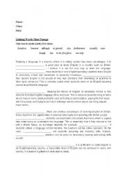 English Worksheet: Cloze passage on linking words
