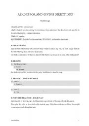 English Worksheet: ASKING FOR AND GIVING DIRECTIONS