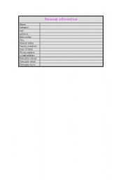 English Worksheet: personal information