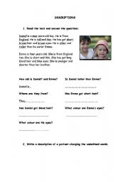 English worksheet: DESCRIPTIONS