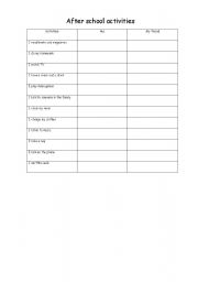 English worksheet: after school activities