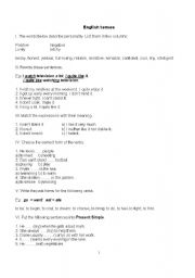 English Worksheet: English tenses