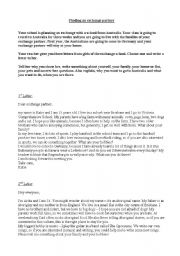 English Worksheet: Letter writing - Finding an exchange partner