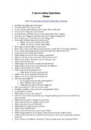 English worksheet: conversation questions to speak about  house