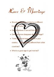 English Worksheet: love and marriage